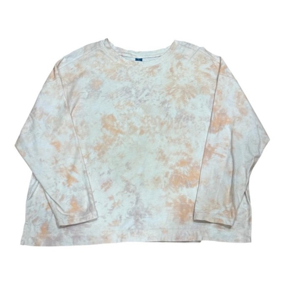 Old Navy Shirt Womens XL Petite Tie Dye Long Sleeve Peach White Pullover Cotton